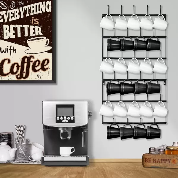 imageSorbus Mug Rack for Wall  Large Rustic Coffee Mug Holder Wall Mount with 27 Hooks Coffee Cup Display Rack 6Tier Metal Mug Organizer for Home Kitchen ampamp Bar Coffee Station Dining RoomBlack