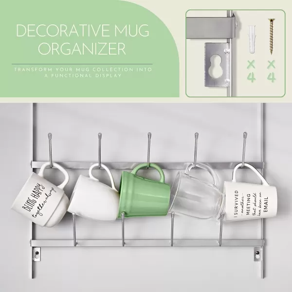 imageSorbus Mug Rack for Wall  Large Rustic Coffee Mug Holder Wall Mount with 27 Hooks Coffee Cup Display Rack 6Tier Metal Mug Organizer for Home Kitchen ampamp Bar Coffee Station Dining RoomSilver