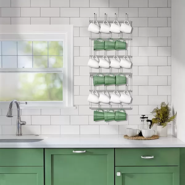 imageSorbus Mug Rack for Wall  Large Rustic Coffee Mug Holder Wall Mount with 27 Hooks Coffee Cup Display Rack 6Tier Metal Mug Organizer for Home Kitchen ampamp Bar Coffee Station Dining RoomSilver