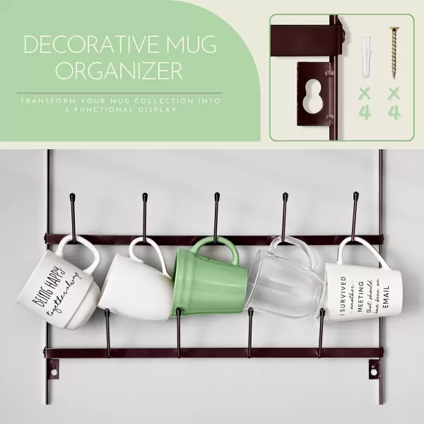 imageSorbus Mug Rack for Wall  Large Rustic Coffee Mug Holder Wall Mount with 27 Hooks Coffee Cup Display Rack 6Tier Metal Mug Organizer for Home Kitchen ampamp Bar Coffee Station Dining RoomBrown