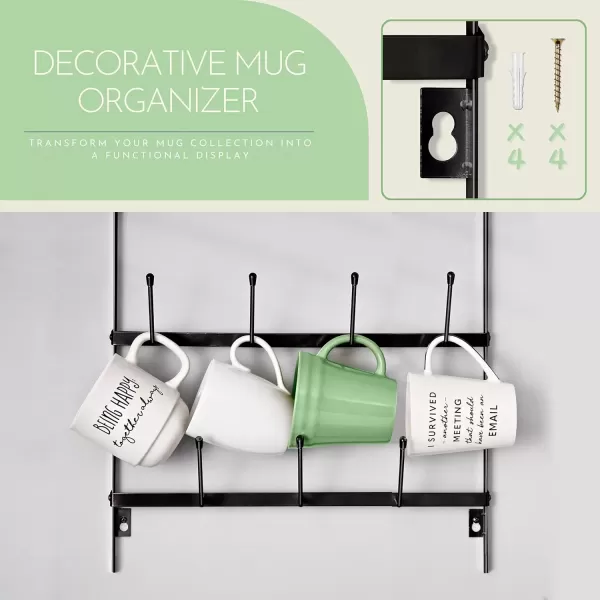 imageSorbus Mug Rack for Wall  Large Rustic Coffee Mug Holder Wall Mount with 27 Hooks Coffee Cup Display Rack 6Tier Metal Mug Organizer for Home Kitchen ampamp Bar Coffee Station Dining RoomBlack