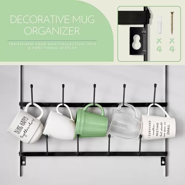imageSorbus Mug Rack for Wall  Large Rustic Coffee Mug Holder Wall Mount with 27 Hooks Coffee Cup Display Rack 6Tier Metal Mug Organizer for Home Kitchen ampamp Bar Coffee Station Dining RoomBlack