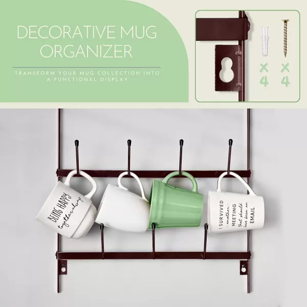 imageSorbus Mug Rack for Wall  Large Rustic Coffee Mug Holder Wall Mount with 27 Hooks Coffee Cup Display Rack 6Tier Metal Mug Organizer for Home Kitchen ampamp Bar Coffee Station Dining RoomBrown