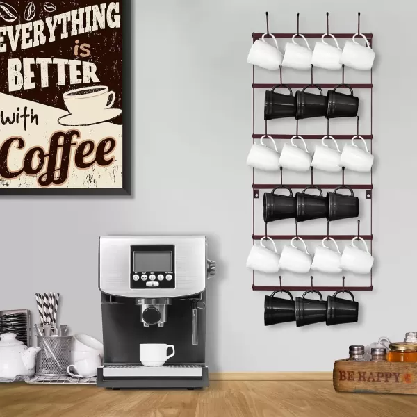 imageSorbus Mug Rack for Wall  Large Rustic Coffee Mug Holder Wall Mount with 27 Hooks Coffee Cup Display Rack 6Tier Metal Mug Organizer for Home Kitchen ampamp Bar Coffee Station Dining RoomBrown