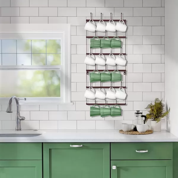 imageSorbus Mug Rack for Wall  Large Rustic Coffee Mug Holder Wall Mount with 27 Hooks Coffee Cup Display Rack 6Tier Metal Mug Organizer for Home Kitchen ampamp Bar Coffee Station Dining RoomBrown