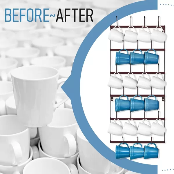 imageSorbus Mug Rack for Wall  Large Rustic Coffee Mug Holder Wall Mount with 27 Hooks Coffee Cup Display Rack 6Tier Metal Mug Organizer for Home Kitchen ampamp Bar Coffee Station Dining RoomBrown
