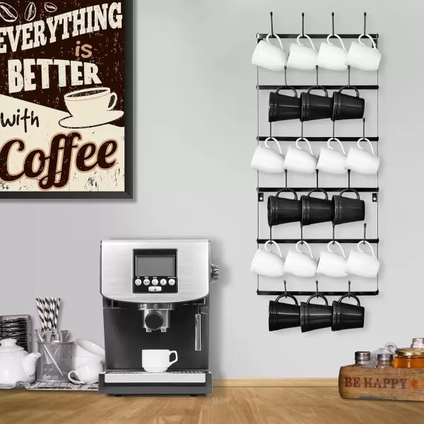 imageSorbus Mug Rack for Wall  Large Rustic Coffee Mug Holder Wall Mount with 27 Hooks Coffee Cup Display Rack 6Tier Metal Mug Organizer for Home Kitchen ampamp Bar Coffee Station Dining RoomBlack