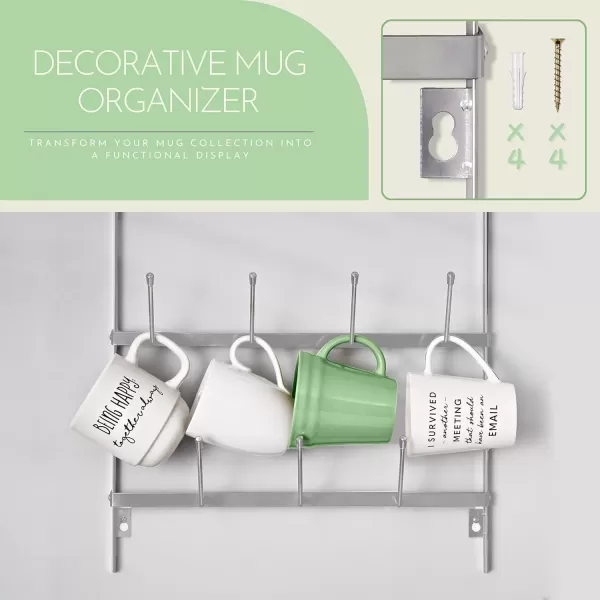 imageSorbus Mug Rack for Wall  Large Rustic Coffee Mug Holder Wall Mount with 27 Hooks Coffee Cup Display Rack 6Tier Metal Mug Organizer for Home Kitchen ampamp Bar Coffee Station Dining RoomSilver