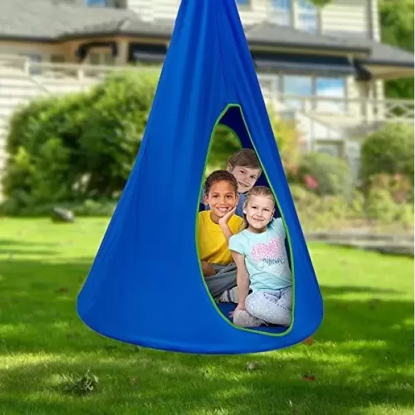 imageSorbus Pod Swing for Kids  Durable Hanging Hammock Chair wAdjustable Rope  2 Windows ampamp 1 Entrance  Tree Tent Sensory Swing for Kids Indoor Outdoor Use  250lbs Sturdy Nest Swing  40quot BlueBlue