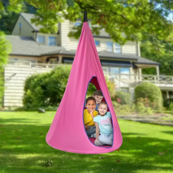 imageSorbus Pod Swing for Kids  Durable Hanging Hammock Chair wAdjustable Rope  2 Windows ampamp 1 Entrance  Tree Tent Sensory Swing for Kids Indoor Outdoor Use  250lbs Sturdy Nest Swing  40quot BluePink