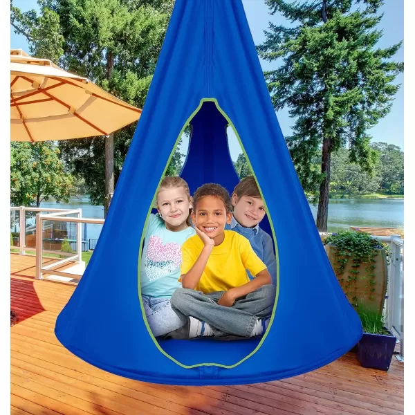 imageSorbus Pod Swing for Kids  Durable Hanging Hammock Chair wAdjustable Rope  2 Windows ampamp 1 Entrance  Tree Tent Sensory Swing for Kids Indoor Outdoor Use  250lbs Sturdy Nest Swing  40quot BlueBlue