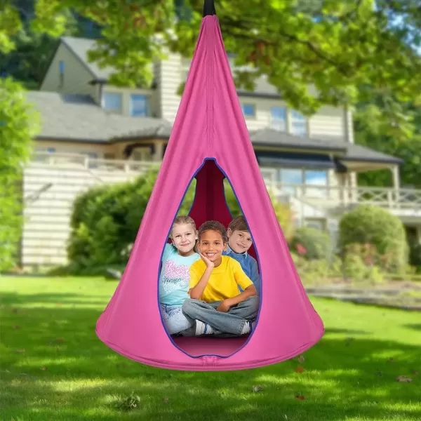 imageSorbus Pod Swing for Kids  Durable Hanging Hammock Chair wAdjustable Rope  2 Windows ampamp 1 Entrance  Tree Tent Sensory Swing for Kids Indoor Outdoor Use  250lbs Sturdy Nest Swing  40quot BluePink