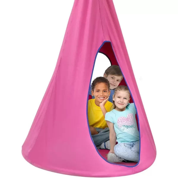 imageSorbus Pod Swing for Kids  Durable Hanging Hammock Chair wAdjustable Rope  2 Windows ampamp 1 Entrance  Tree Tent Sensory Swing for Kids Indoor Outdoor Use  250lbs Sturdy Nest Swing  40quot BluePink
