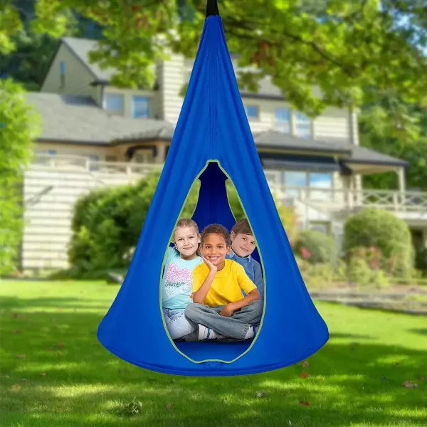 imageSorbus Pod Swing for Kids  Durable Hanging Hammock Chair wAdjustable Rope  2 Windows ampamp 1 Entrance  Tree Tent Sensory Swing for Kids Indoor Outdoor Use  250lbs Sturdy Nest Swing  40quot BlueBlue