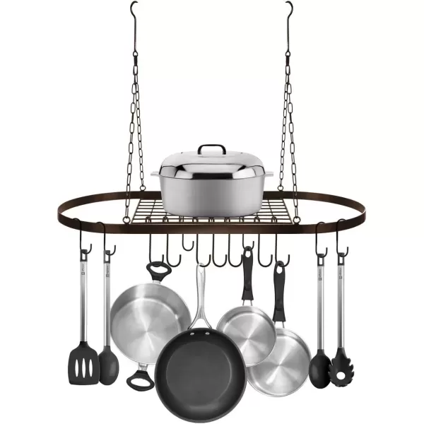 imageSorbus Pot and Pan Rack for Ceiling with Hooks  Decorative Oval Mounted Storage Rack  MultiPurpose Organizer for Home Restaurant Kitchen Cookware Utensils Books Household RusticBronze