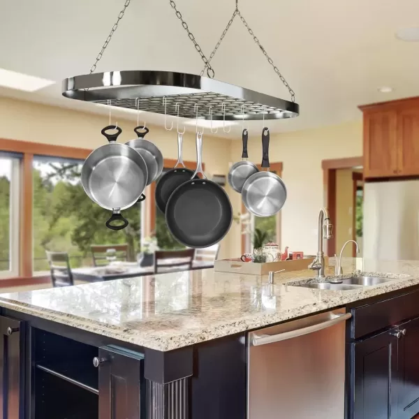 imageSorbus Pot and Pan Rack for Ceiling with Hooks  Decorative Oval Mounted Storage Rack  MultiPurpose Organizer for Home Restaurant Kitchen Cookware Utensils Books Household RusticChrome