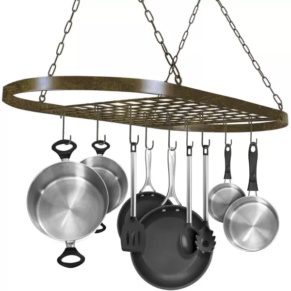 imageSorbus Pot and Pan Rack for Ceiling with Hooks  Decorative Oval Mounted Storage Rack  MultiPurpose Organizer for Home Restaurant Kitchen Cookware Utensils Books Household RusticRustic
