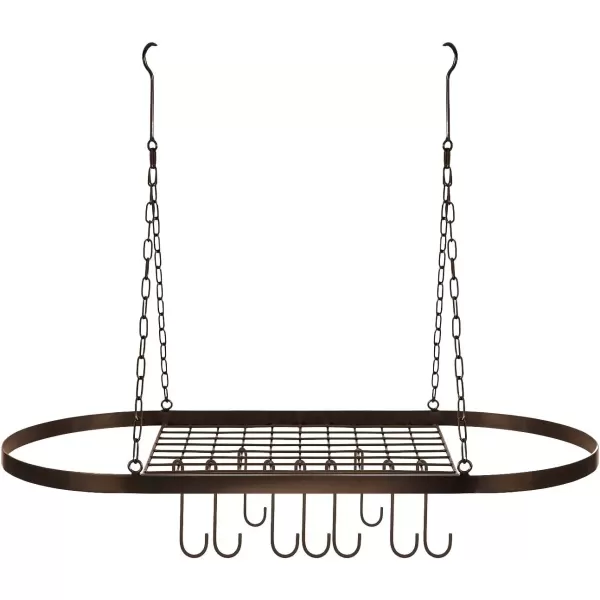 imageSorbus Pot and Pan Rack for Ceiling with Hooks  Decorative Oval Mounted Storage Rack  MultiPurpose Organizer for Home Restaurant Kitchen Cookware Utensils Books Household RusticBronze