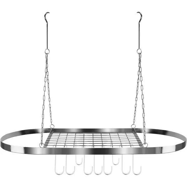 imageSorbus Pot and Pan Rack for Ceiling with Hooks  Decorative Oval Mounted Storage Rack  MultiPurpose Organizer for Home Restaurant Kitchen Cookware Utensils Books Household RusticChrome