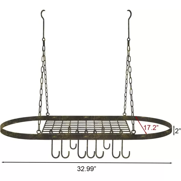 imageSorbus Pot and Pan Rack for Ceiling with Hooks  Decorative Oval Mounted Storage Rack  MultiPurpose Organizer for Home Restaurant Kitchen Cookware Utensils Books Household RusticRustic