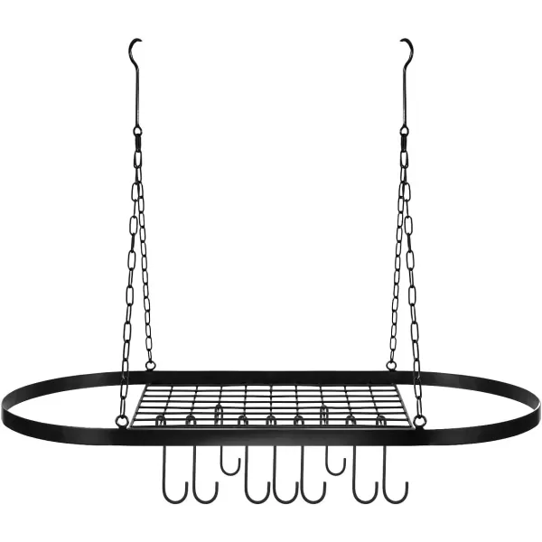 imageSorbus Pot and Pan Rack for Ceiling with Hooks  Decorative Oval Mounted Storage Rack  MultiPurpose Organizer for Home Restaurant Kitchen Cookware Utensils Books Household RusticBlack