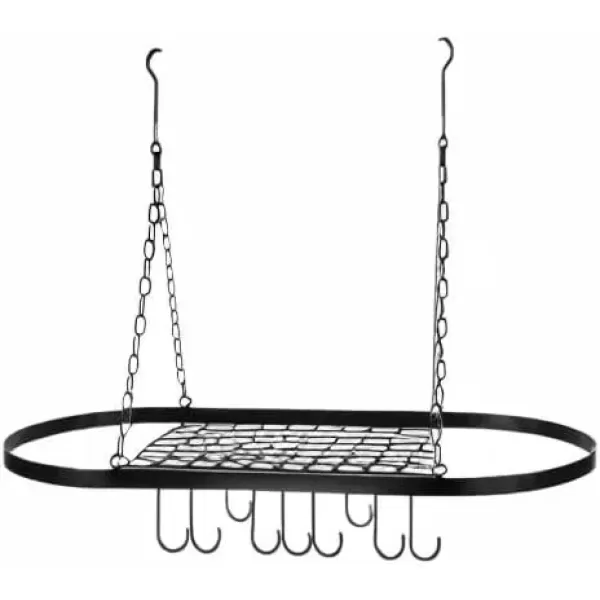 imageSorbus Pot and Pan Rack for Ceiling with Hooks  Decorative Oval Mounted Storage Rack  MultiPurpose Organizer for Home Restaurant Kitchen Cookware Utensils Books Household RusticBlack