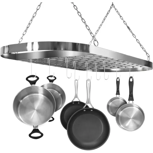 imageSorbus Pot and Pan Rack for Ceiling with Hooks  Decorative Oval Mounted Storage Rack  MultiPurpose Organizer for Home Restaurant Kitchen Cookware Utensils Books Household RusticChrome