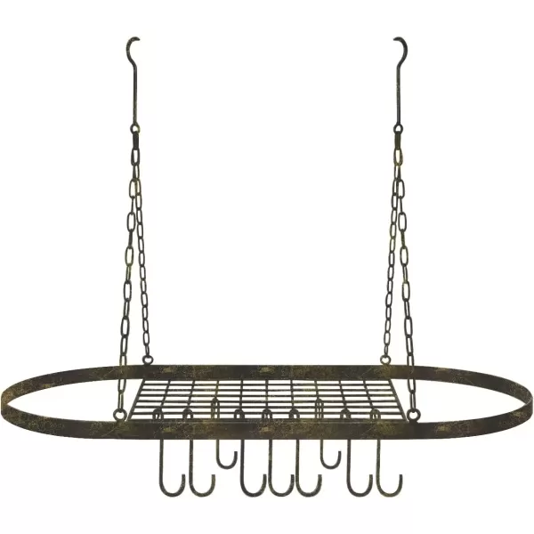 imageSorbus Pot and Pan Rack for Ceiling with Hooks  Decorative Oval Mounted Storage Rack  MultiPurpose Organizer for Home Restaurant Kitchen Cookware Utensils Books Household RusticRustic
