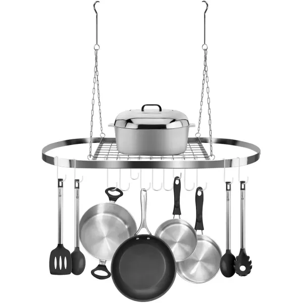 imageSorbus Pot and Pan Rack for Ceiling with Hooks  Decorative Oval Mounted Storage Rack  MultiPurpose Organizer for Home Restaurant Kitchen Cookware Utensils Books Household RusticChrome