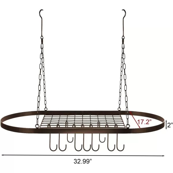 imageSorbus Pot and Pan Rack for Ceiling with Hooks  Decorative Oval Mounted Storage Rack  MultiPurpose Organizer for Home Restaurant Kitchen Cookware Utensils Books Household RusticBronze