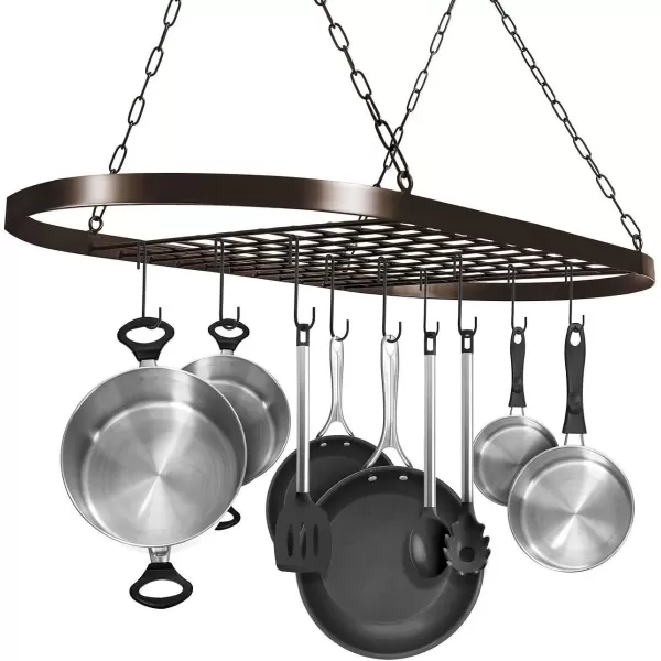 imageSorbus Pot and Pan Rack for Ceiling with Hooks  Decorative Oval Mounted Storage Rack  MultiPurpose Organizer for Home Restaurant Kitchen Cookware Utensils Books Household RusticBronze