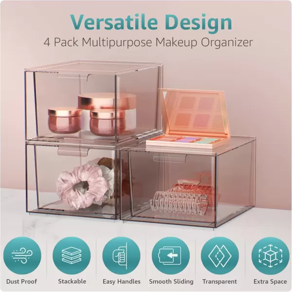 imageSorbus Small Clear Stackable Storage Drawers Plastic Storage Drawers with Handles Craft Storage Drawers Clothes Medicine Makeup Closet Art Supply Bathroom Toy Storage Organizer 2 Pack WideSquare 4 Pack