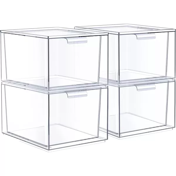 imageSorbus Small Clear Stackable Storage Drawers Plastic Storage Drawers with Handles Craft Storage Drawers Clothes Medicine Makeup Closet Art Supply Bathroom Toy Storage Organizer 2 Pack WideSquare 4 Pack