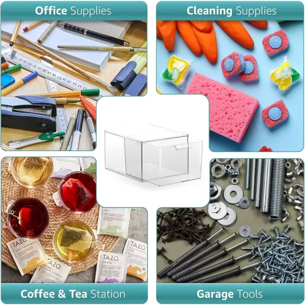 imageSorbus Small Clear Stackable Storage Drawers Plastic Storage Drawers with Handles Craft Storage Drawers Clothes Medicine Makeup Closet Art Supply Bathroom Toy Storage Organizer 2 Pack WideSquare 4 Pack