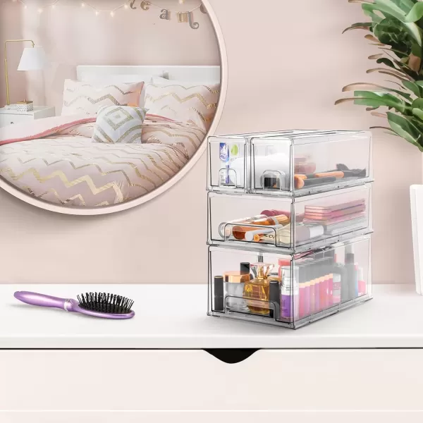 imageSorbus Small Clear Stackable Storage Drawers Plastic Storage Drawers with Handles Craft Storage Drawers Clothes Medicine Makeup Closet Art Supply Bathroom Toy Storage Organizer 2 Pack WideMedium 2 Pack