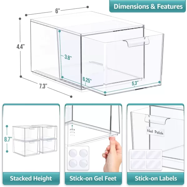 imageSorbus Small Clear Stackable Storage Drawers Plastic Storage Drawers with Handles Craft Storage Drawers Clothes Medicine Makeup Closet Art Supply Bathroom Toy Storage Organizer 2 Pack WideSquare 4 Pack