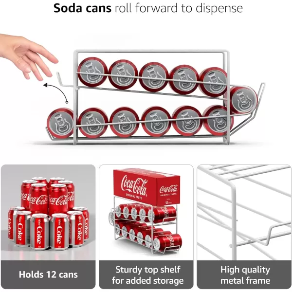 imageSorbus Soda Can Rack Beverage Dispenser  Soda Can Organizer Dispenses 12 Standard Size 12oz Soda Cans  Can Organizer for Refrigerator Soda Can Dispenser Rack Organizer 2 Pack WhiteWhite