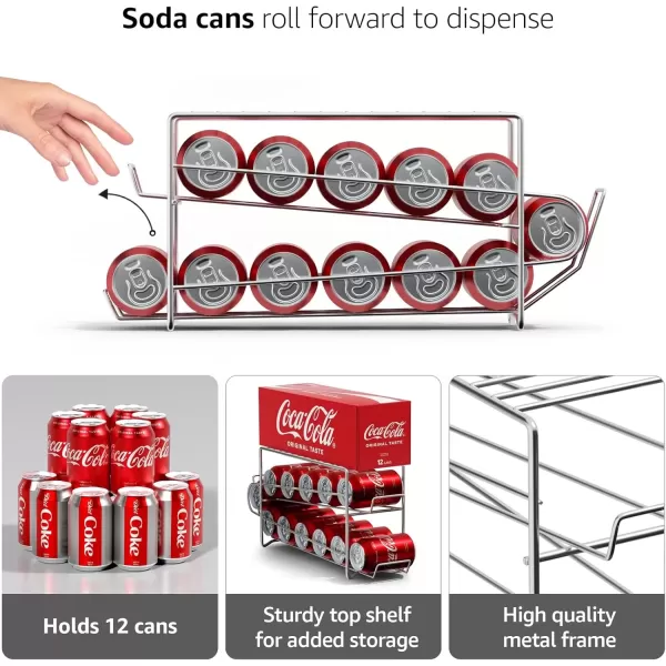 imageSorbus Soda Can Rack Beverage Dispenser  Soda Can Organizer Dispenses 12 Standard Size 12oz Soda Cans  Can Organizer for Refrigerator Soda Can Dispenser Rack Organizer 2 Pack WhiteSilver