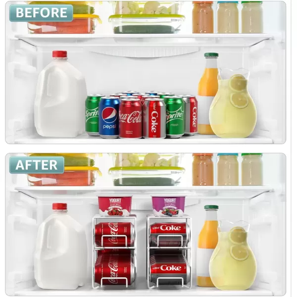 imageSorbus Soda Can Rack Beverage Dispenser  Soda Can Organizer Dispenses 12 Standard Size 12oz Soda Cans  Can Organizer for Refrigerator Soda Can Dispenser Rack Organizer 2 Pack WhiteWhite