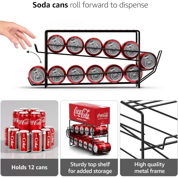imageSorbus Soda Can Rack Beverage Dispenser  Soda Can Organizer Dispenses 12 Standard Size 12oz Soda Cans  Can Organizer for Refrigerator Soda Can Dispenser Rack Organizer 2 Pack WhiteBlack