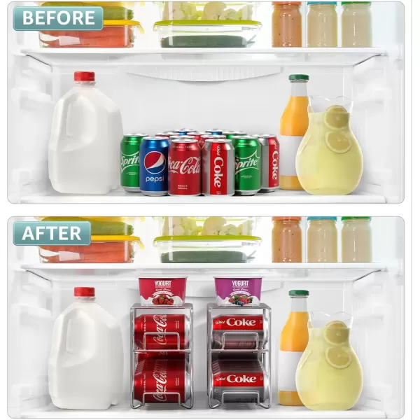 imageSorbus Soda Can Rack Beverage Dispenser  Soda Can Organizer Dispenses 12 Standard Size 12oz Soda Cans  Can Organizer for Refrigerator Soda Can Dispenser Rack Organizer 2 Pack WhiteSilver