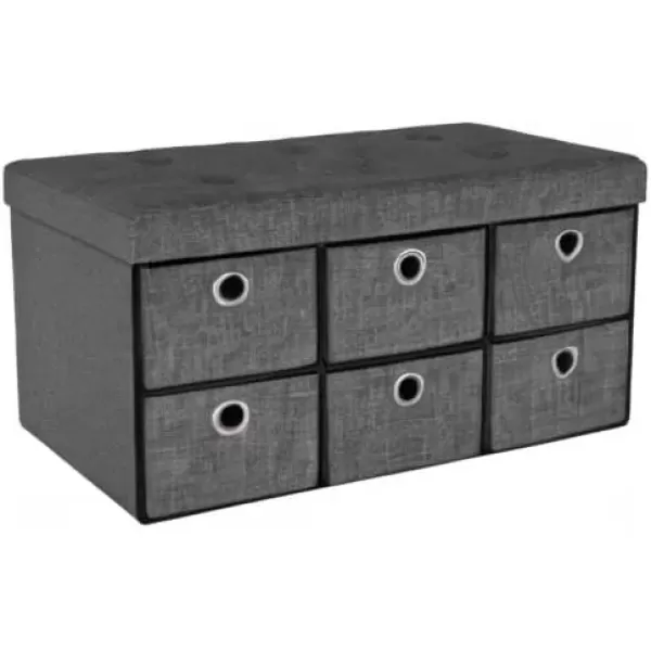 imageSorbus Storage Bench Chest with Drawers  Collapsible Folding Bench Ottoman Includes Cover  Perfect for Entryway Bedroom Bench Cubby Drawer Footstool Hope Chest Faux Linen GrayGrey