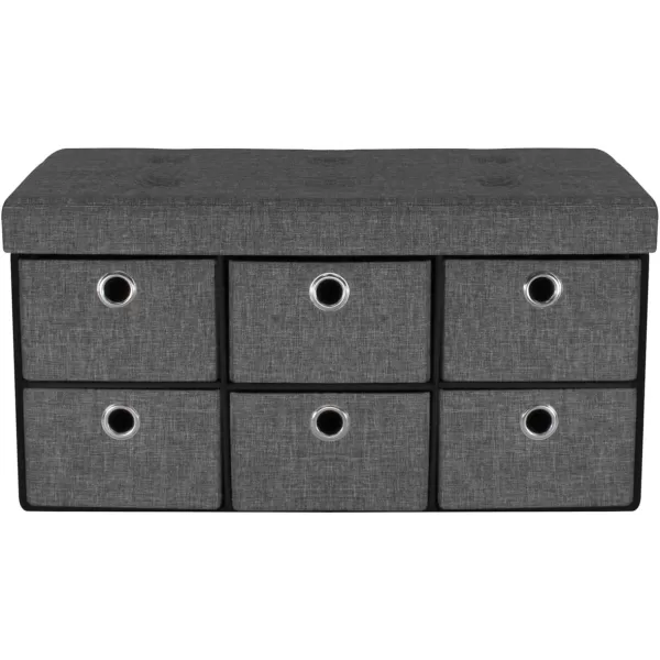 imageSorbus Storage Bench Chest with Drawers  Collapsible Folding Bench Ottoman Includes Cover  Perfect for Entryway Bedroom Bench Cubby Drawer Footstool Hope Chest Faux Linen GrayGrey