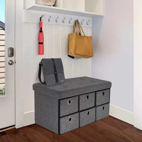 imageSorbus Storage Bench Chest with Drawers  Collapsible Folding Bench Ottoman Includes Cover  Perfect for Entryway Bedroom Bench Cubby Drawer Footstool Hope Chest Faux Linen GrayGrey