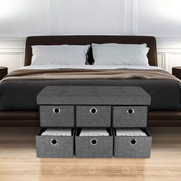 imageSorbus Storage Bench Chest with Drawers  Collapsible Folding Bench Ottoman Includes Cover  Perfect for Entryway Bedroom Bench Cubby Drawer Footstool Hope Chest Faux Linen GrayGrey