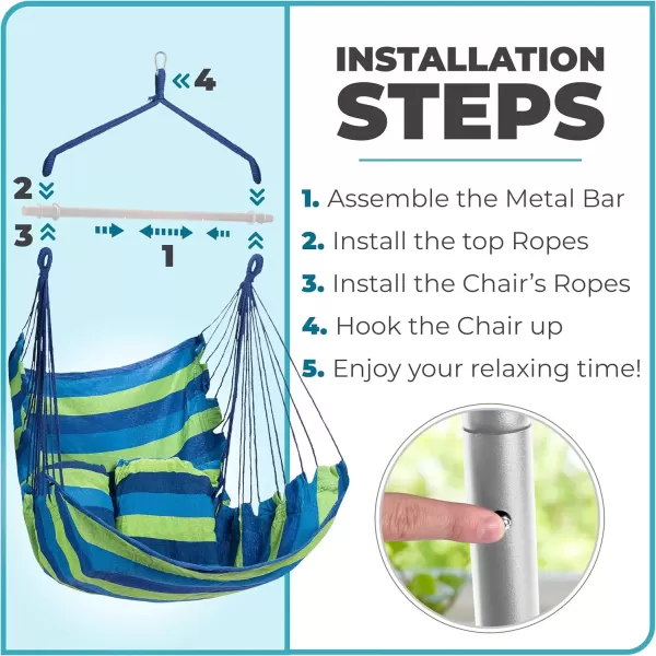 imageSorbus Stylish Swing Chair  Fine Cotton Weave for Super Comfort ampamp Durability Hanging Hammock Chair w2 Seat Cushions Portable Outdoor Hanging Chair wHardware Kit  Indoor Outdoor Use  Max 265lbsBlue