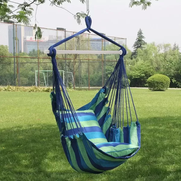 imageSorbus Stylish Swing Chair  Fine Cotton Weave for Super Comfort ampamp Durability Hanging Hammock Chair w2 Seat Cushions Portable Outdoor Hanging Chair wHardware Kit  Indoor Outdoor Use  Max 265lbsBlue