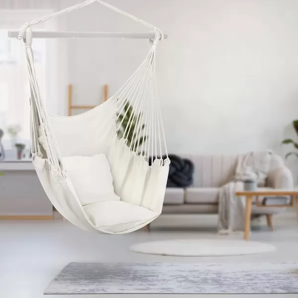 imageSorbus Stylish Swing Chair  Fine Cotton Weave for Super Comfort ampamp Durability Hanging Hammock Chair w2 Seat Cushions Portable Outdoor Hanging Chair wHardware Kit  Indoor Outdoor Use  Max 265lbsWhite