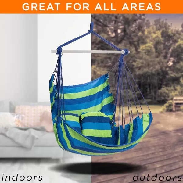 imageSorbus Stylish Swing Chair  Fine Cotton Weave for Super Comfort ampamp Durability Hanging Hammock Chair w2 Seat Cushions Portable Outdoor Hanging Chair wHardware Kit  Indoor Outdoor Use  Max 265lbsBlue