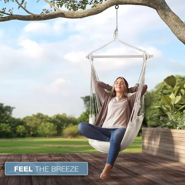 imageSorbus Stylish Swing Chair  Fine Cotton Weave for Super Comfort ampamp Durability Hanging Hammock Chair w2 Seat Cushions Portable Outdoor Hanging Chair wHardware Kit  Indoor Outdoor Use  Max 265lbsWhite